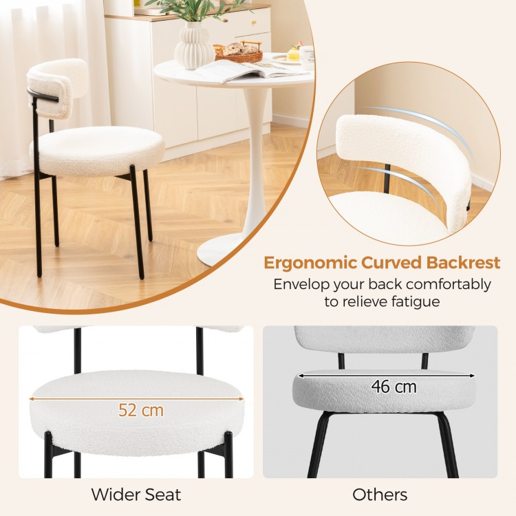 Boucle Dining Chair with Curved Backrest and Metal Legs Set of 2 - Gallery View 8 of 10