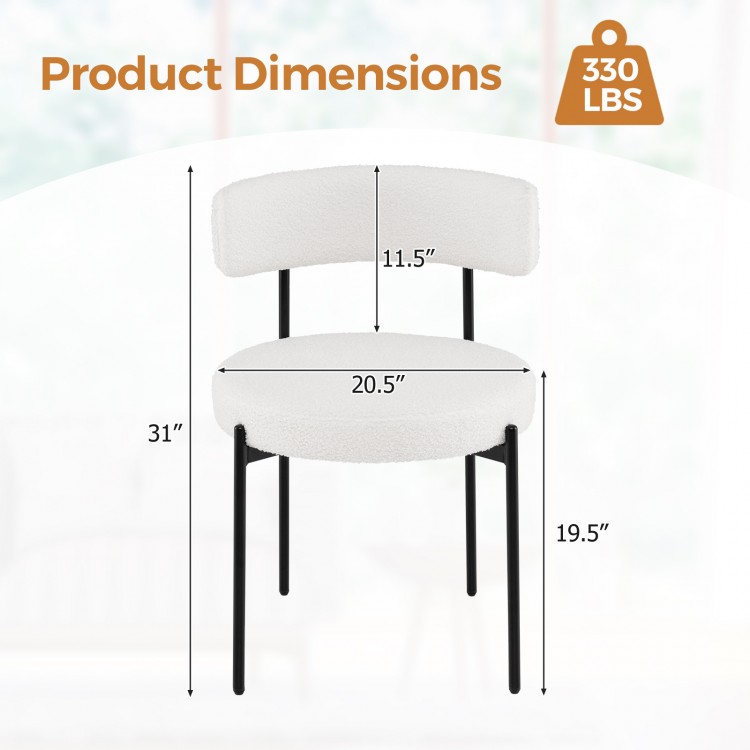 Boucle Dining Chair with Curved Backrest and Metal Legs Set of 2 - Gallery View 4 of 10