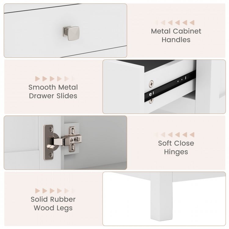 Close-up of metal cabinet handles and soft close hinges on the Freestanding Bathroom Vanity Unit with Basin.