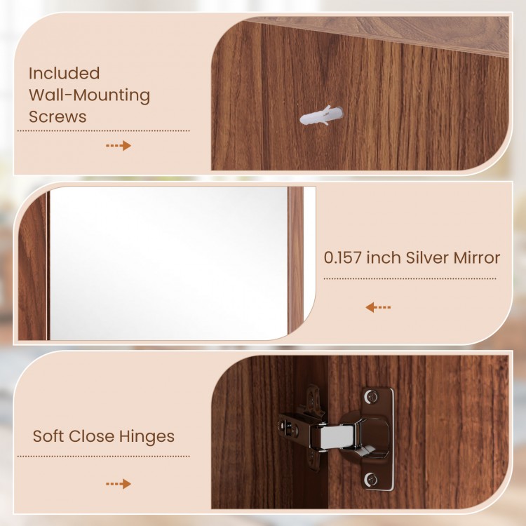 Corner medicine cabinet featuring a mirror door, adjustable shelf, and soft close hinges for efficient storage.