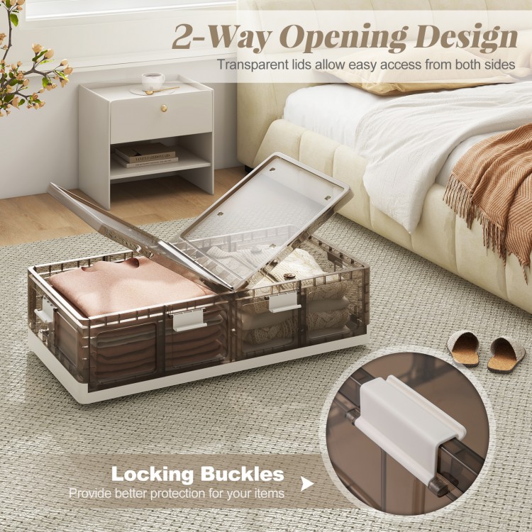 Stackable plastic storage bin with transparent lids and 2-way opening design, ideal for under-bed organization.