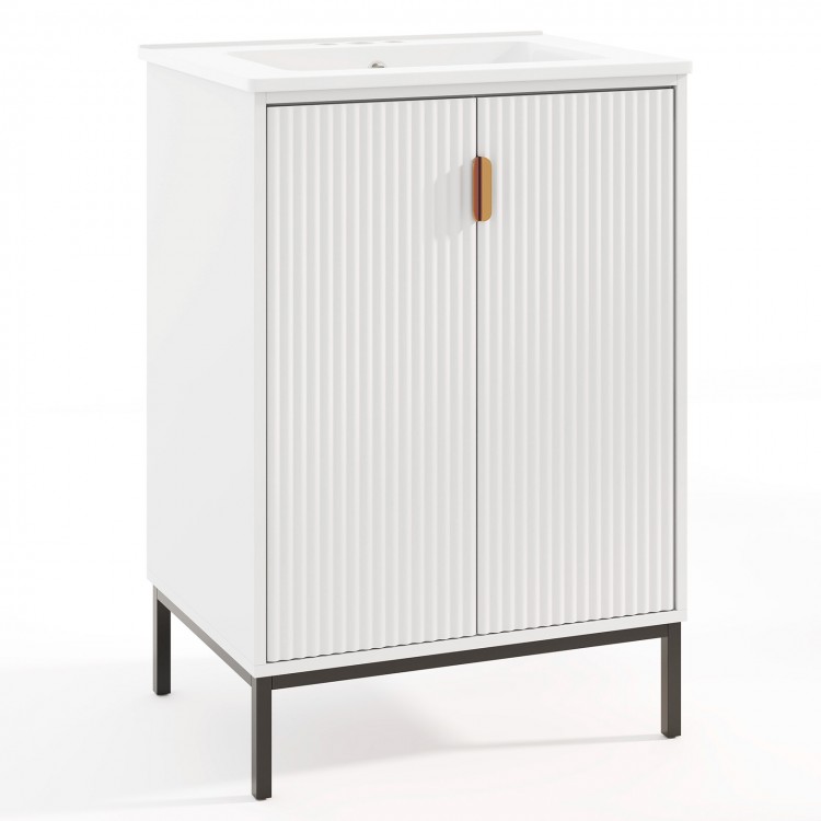 24-inch white bathroom vanity with sink combo, double door cabinet, adjustable shelf, and sturdy metal legs for.