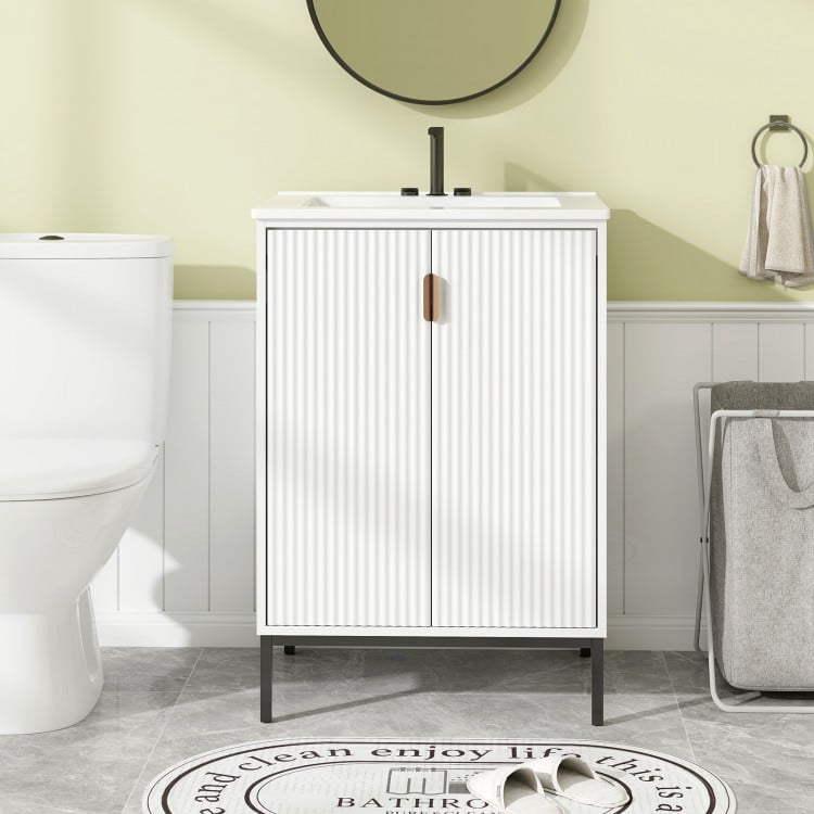 24-inch white bathroom vanity showcasing a spacious countertop and double-door cabinet, perfect for organizing.