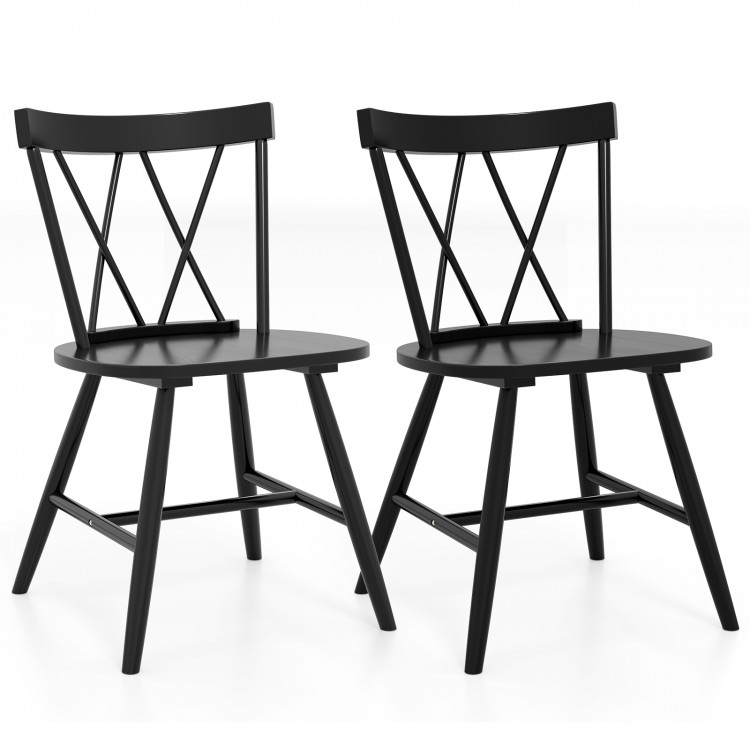 Side view of a black farmhouse kitchen dining chair with rubber wood frame, featuring a spacious seat and stylish cross.