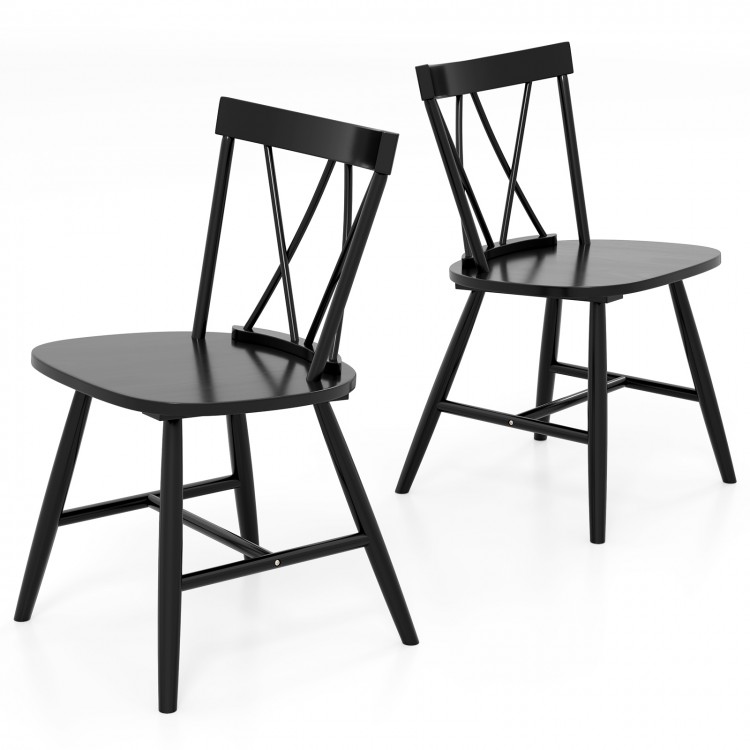 Black farmhouse kitchen dining chairs set of 2 with rubber wood frame, ergonomic design for comfortable seating.