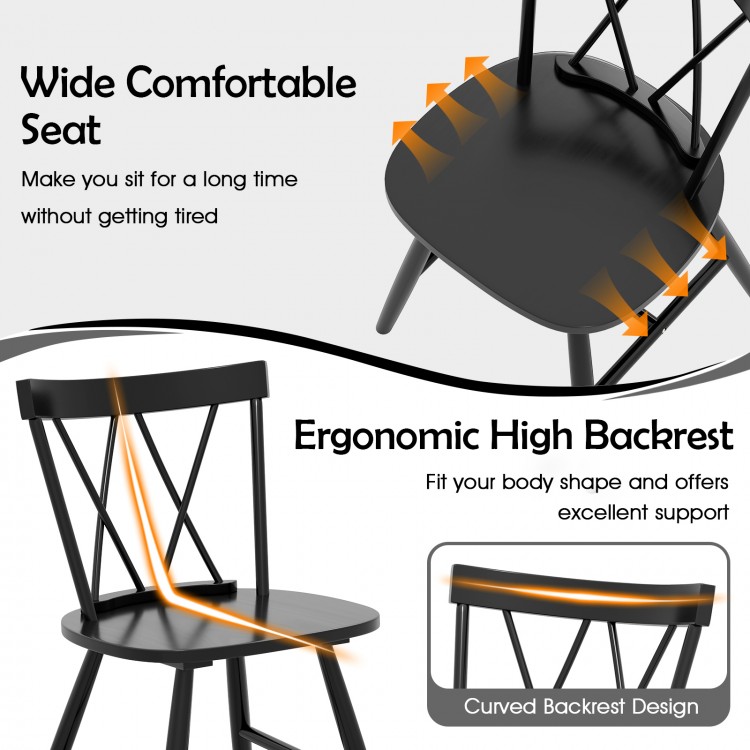 Ergonomic black dining chair with wide seat and high backrest, crafted from durable rubber wood for comfort and support.