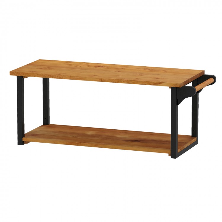 Teak wood wall-mounted floating shelf with towel bar, featuring two deep tiers for storage and display, ideal for.