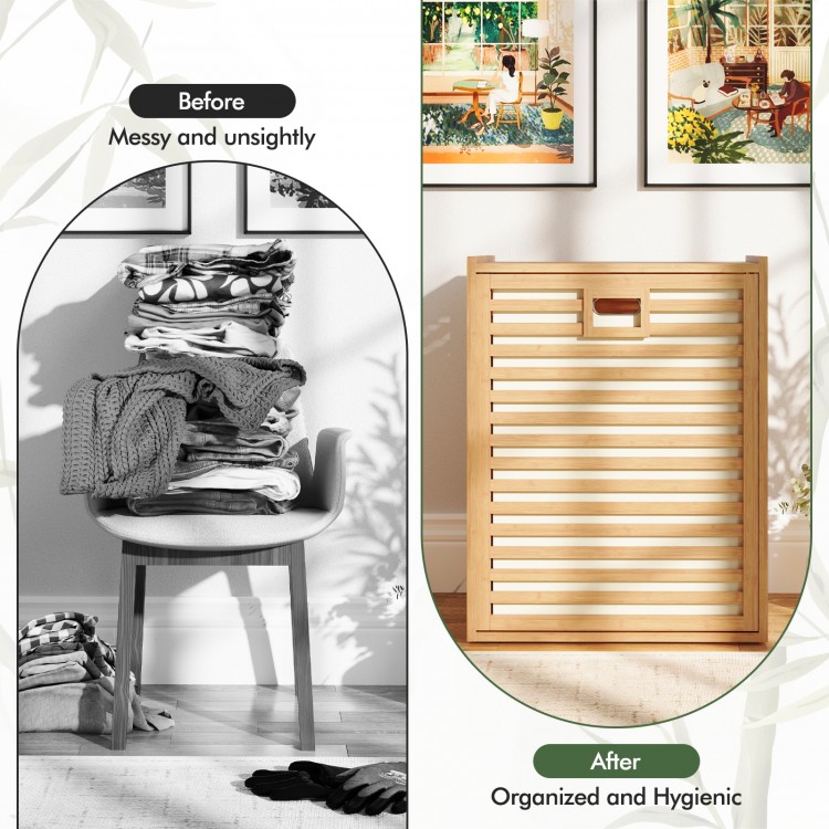 Bamboo tilt-out laundry hamper with removable bin, 18 Gal capacity, ideal for organized laundry in bathrooms or.