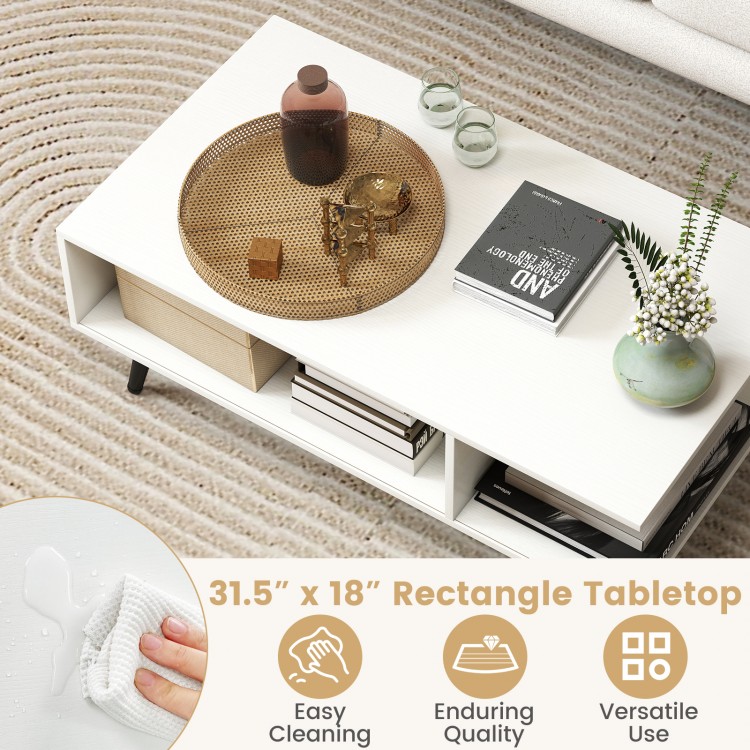 Mid Century Modern Rectangle Coffee Table 2-Tier Accent Table with 2 Open Compartments - Gallery View 7 of 10