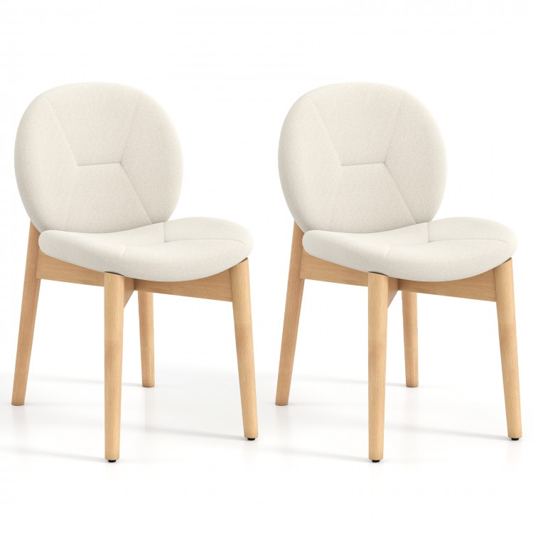 Set of 2 wooden dining chairs with rubber wood legs, featuring white looped yarn fabric for ergonomic comfort.