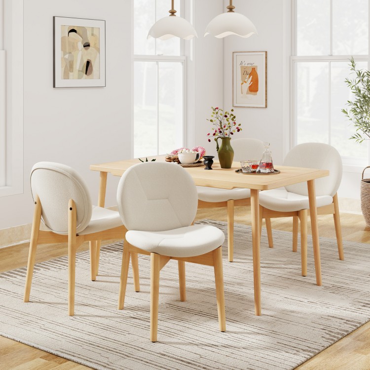 Single white dining chair with rubber wood legs, showcasing its curved backrest and soft sponge cushion for added.