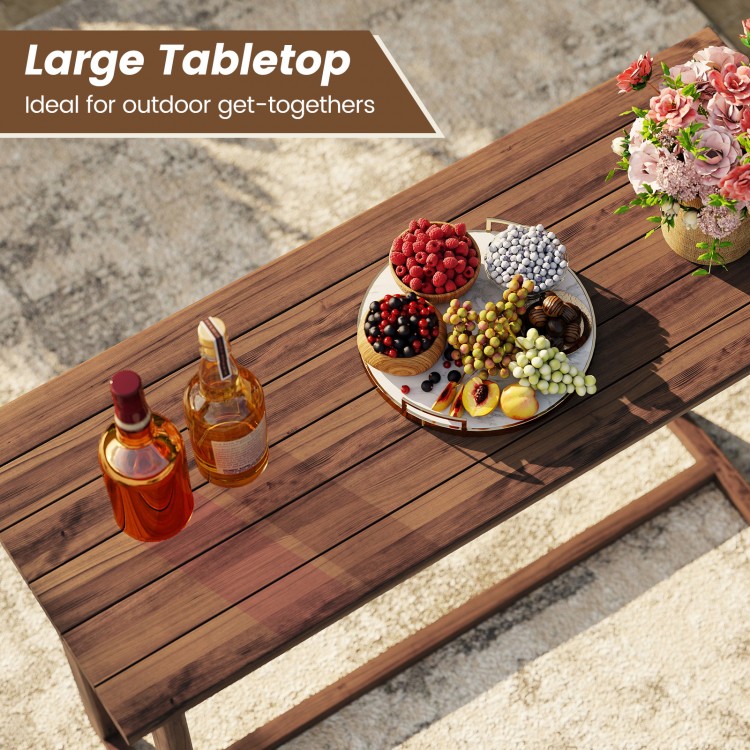 Large slatted tabletop of the 59-inch outdoor bar table, perfect for outdoor get-togethers and stability with.