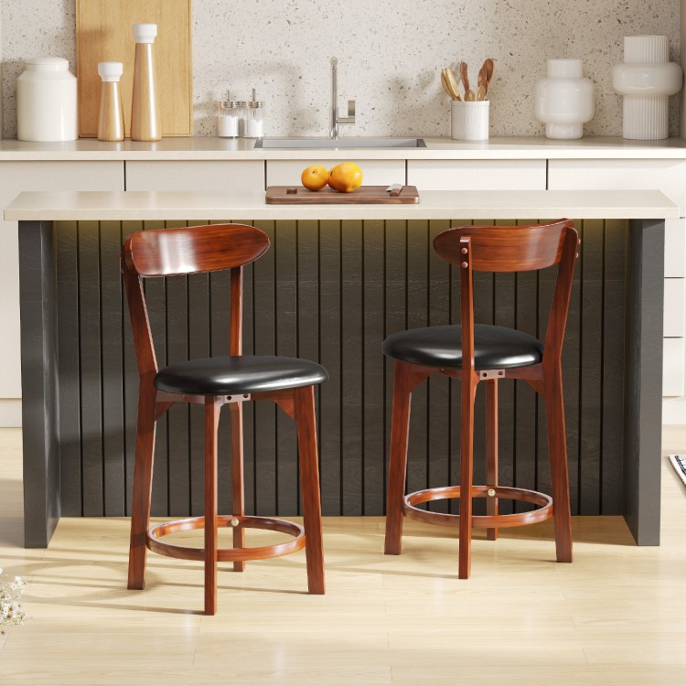 Set of 2 modern armless dining chairs with cushioned seats, made from solid rubber wood, ideal for kitchen islands.