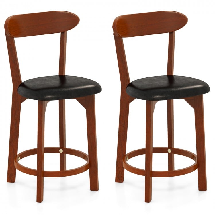 Set of 2 modern armless dining chairs with PU leather seats and rubber wood frames, ideal for kitchen islands.