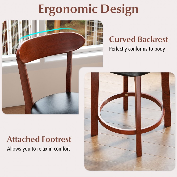 Curved backrest and attached footrest of a 24-inch modern armless dining chair, upholstered for comfort in kitchen.