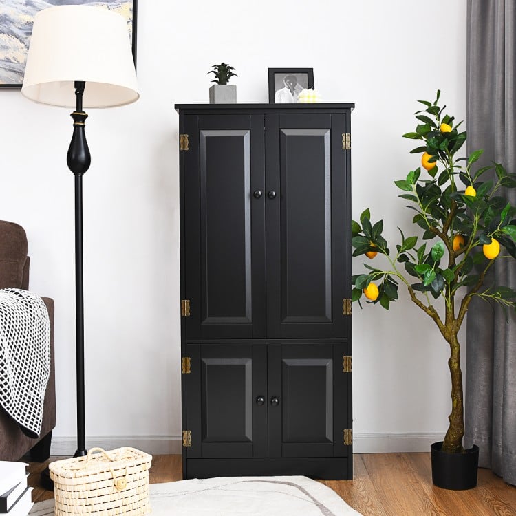 Accent floor storage cabinet in black with antique style, featuring adjustable shelves and two doors for versatile.