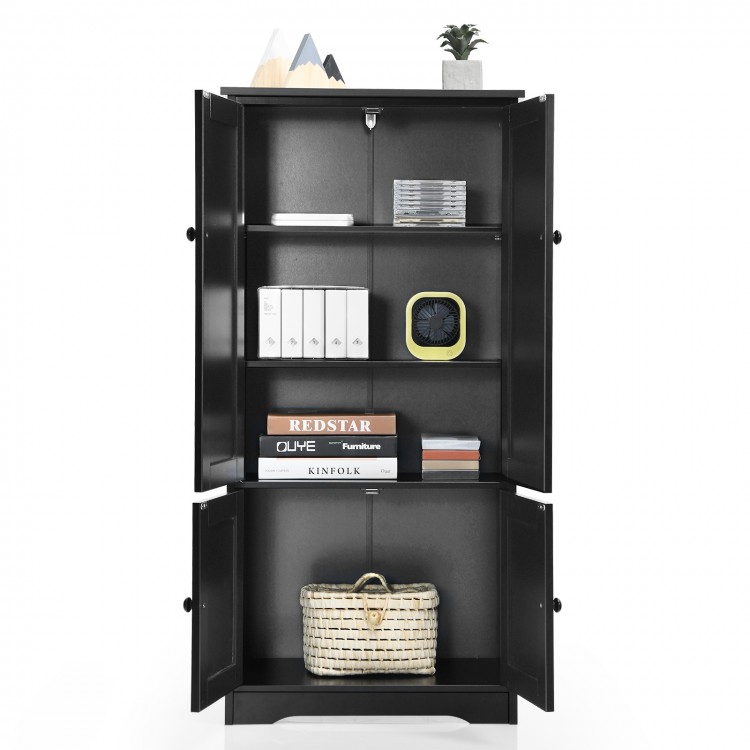 Accent floor storage cabinet in antique black with adjustable shelves, perfect for organizing various items in any room.