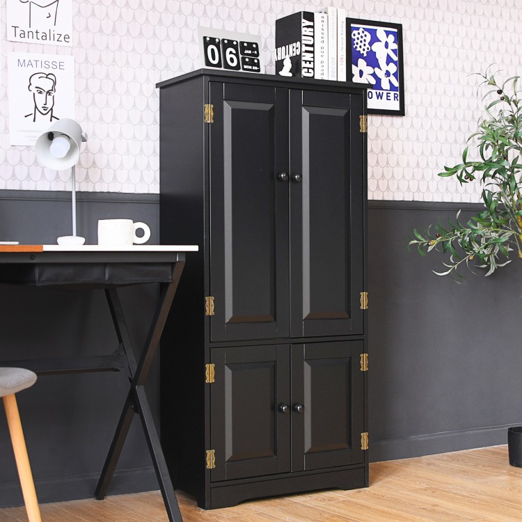 Black accent floor storage cabinet with adjustable shelves and antique design, perfect for living room or kitchen.