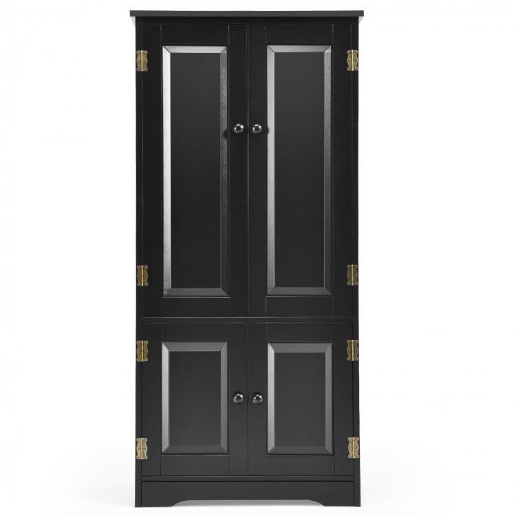 Accent floor storage cabinet in black with antique style, featuring four doors and adjustable shelves for versatile.