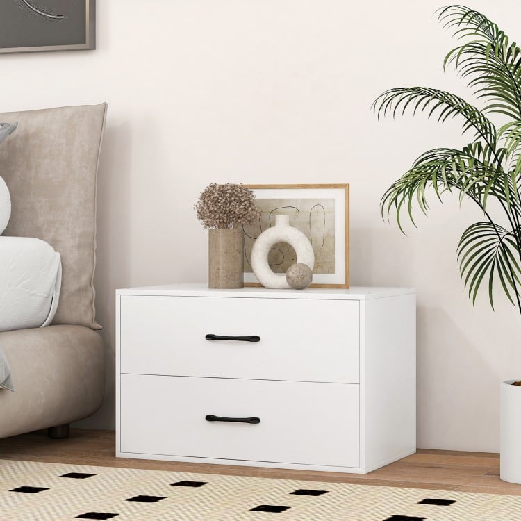 White 2-drawer stackable storage cabinet with handles, ideal for living room or bedroom organization and display.