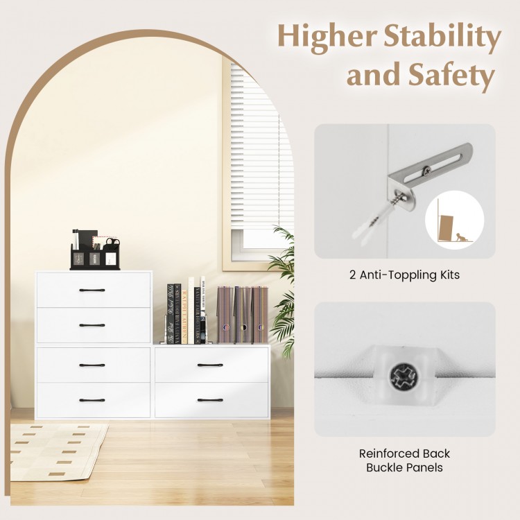 White 2-drawer stackable storage cabinet with handles, featuring a sturdy design for versatile use in any room.