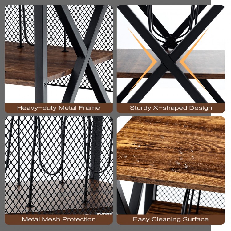 Vintage style rolling end table with heavy-duty metal frame, 3 dividers for albums, and easy-clean wood surface.