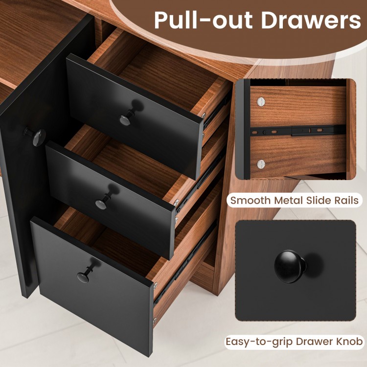 Pull-out drawers of the 71-inch walnut kitchen pantry with smooth metal slide rails and easy-to-grip knobs for.