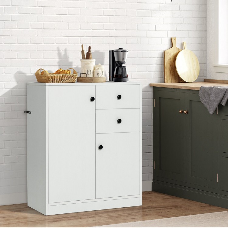 White 2-door kitchen sideboard with adjustable shelves, enclosed cabinets, and spacious tabletop for storage and.