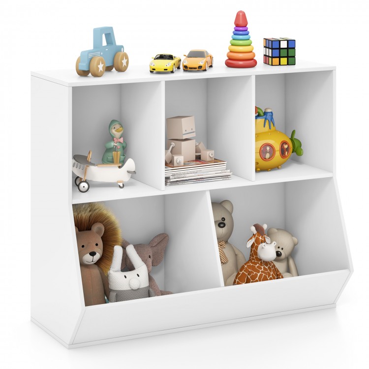 5-cube white wooden kids toy storage organizer with anti-tipping kits, featuring classified storage for playrooms and.