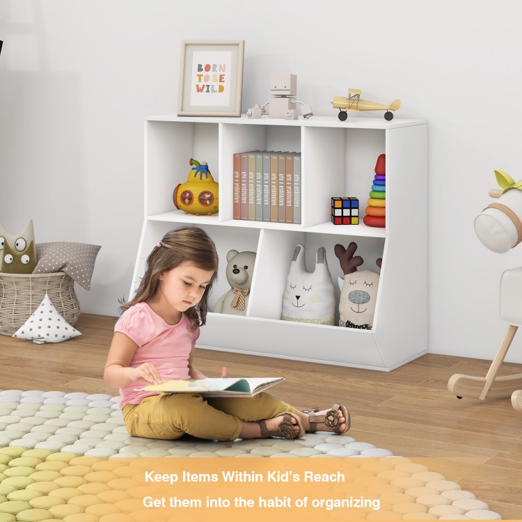 5-cube wooden kids toy storage organizer in white with smooth, thickened boards, perfect for cultivating organization.