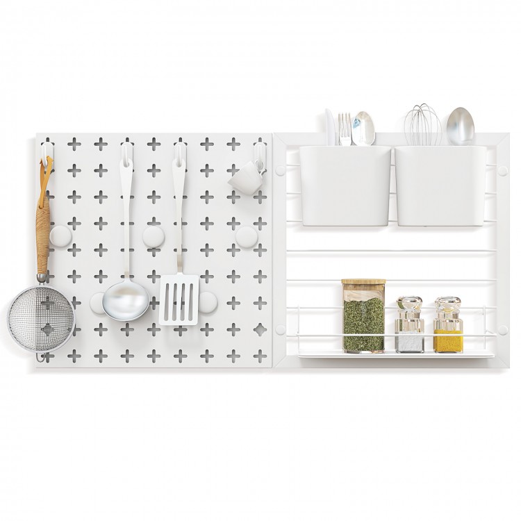 Pegboard Combination Kit wall organizer with magnets and hooks, ideal for kitchenware and personalized storage.