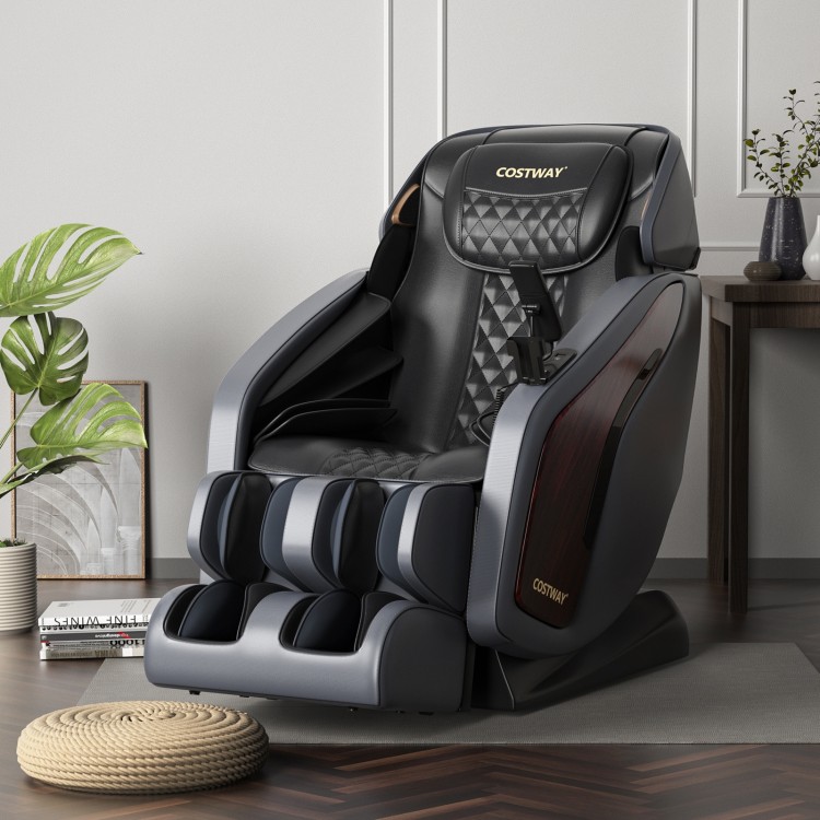 Side view of the Enjoyment 05 massage chair in black, highlighting its sleek design and 3D robot hands for ultimate.