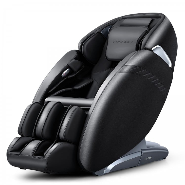 Electric zero gravity massage chair in black with SL track, featuring 28 airbags and Bluetooth speakers for relaxation.