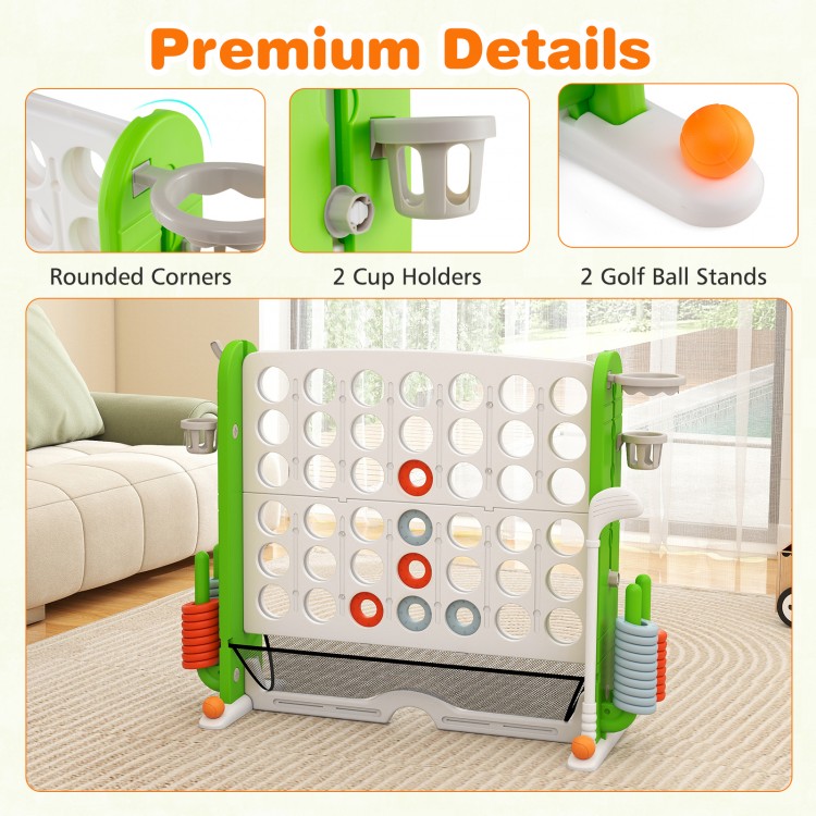 Jumbo 4-to-Score game in green featuring cup holders, golf ball stands, and rounded corners for safe play.