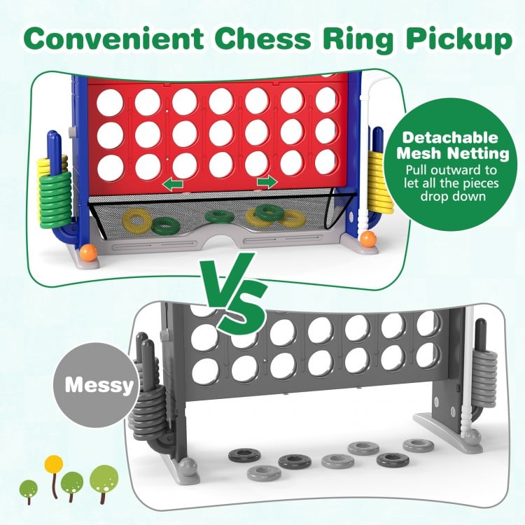 Jumbo 4-to-score game showcasing the detachable mesh netting for easy ring collection and mess-free play.