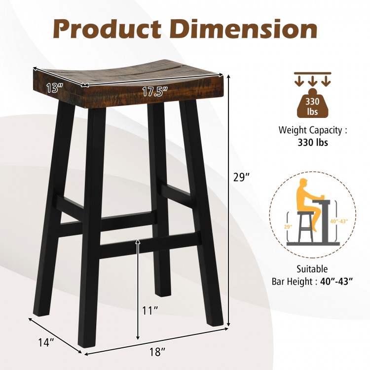 29-inch solid wood saddle-seat bar stool with curved surface and footrest, suitable for home and commercial use.