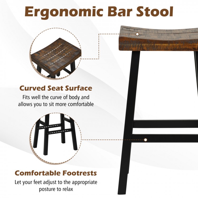 29-inch solid wood bar stool featuring a curved seat surface and comfortable footrests for optimal sitting comfort.