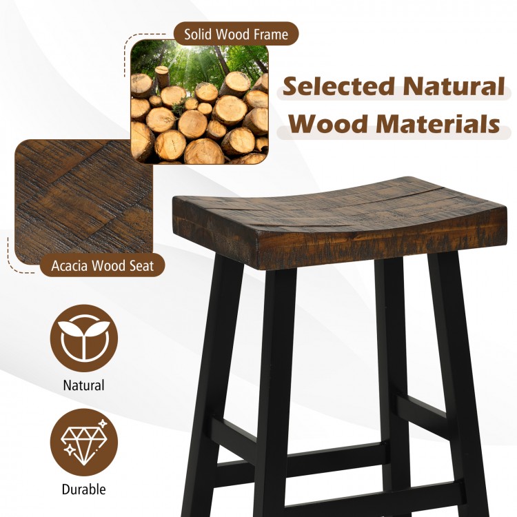 Solid wood saddle-seat bar stool with curved surface and footrest, made from durable acacia wood for comfort and.