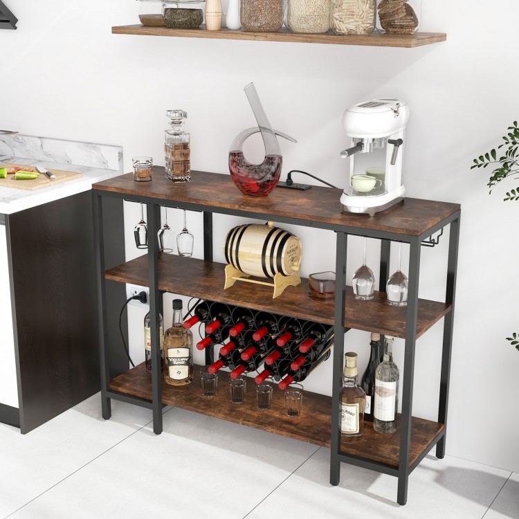 Industrial wine rack with 15 bottle capacity and adjustable foot pads, perfect for stable placement in any space.