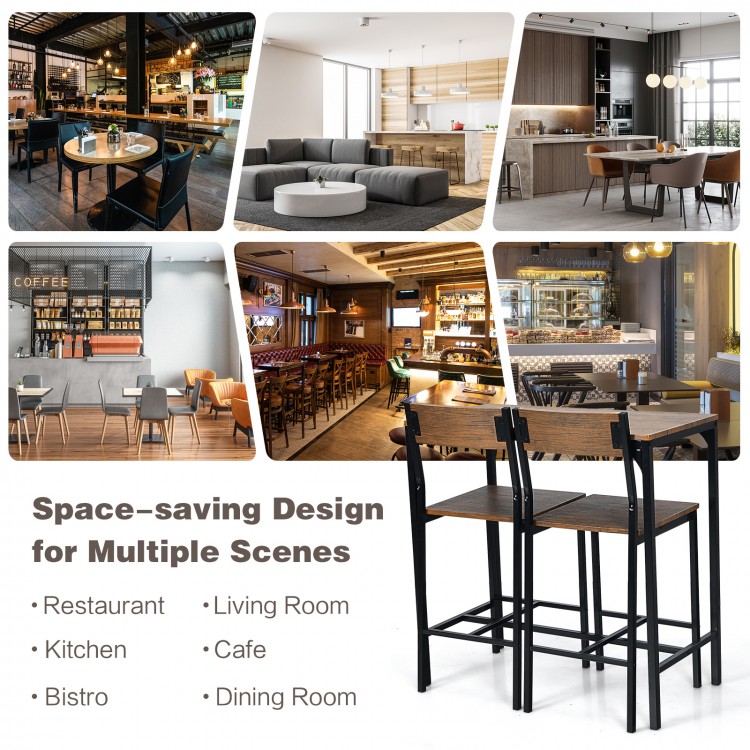 3-piece black bar table set with 2 stools, featuring ergonomic backrests, ideal for dining rooms and cafes.