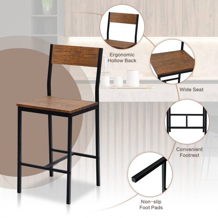 Bar stool with ergonomic hollow back and wide seat, featuring a solid steel frame and non-slip foot pads for durability.