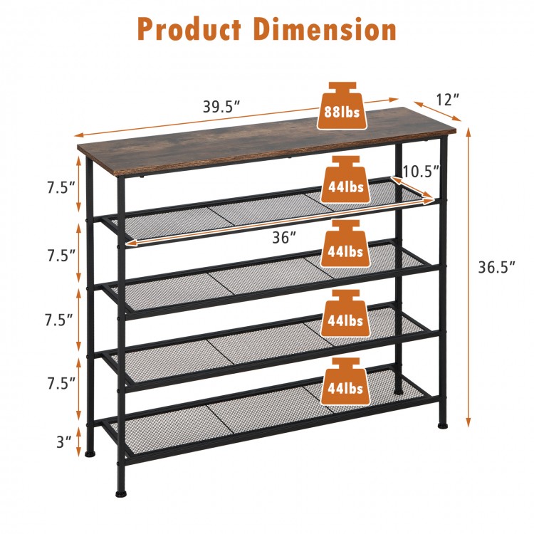 5-tier metal shoe rack with adjustable shelves, sturdy steel frame, ideal for living room or entryway storage.