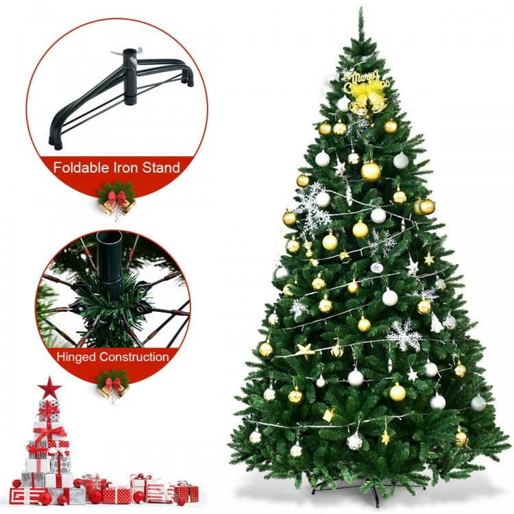 9 feet hinged premium artificial Christmas tree with 3594 branch tips and foldable metal stand for easy assembly and.