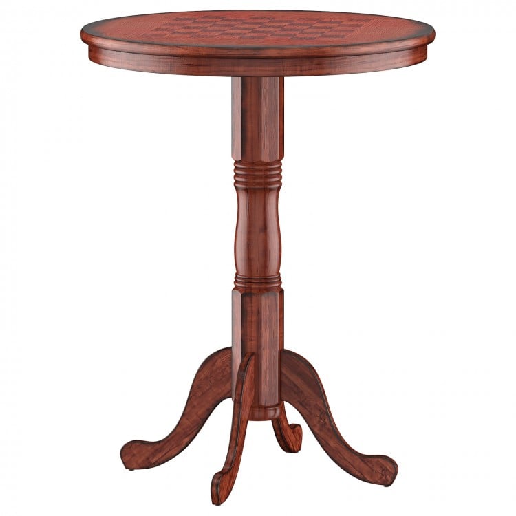42-inch wooden round pub pedestal side table with chessboard design, sturdy solid wood, ideal for dining or bistro use.