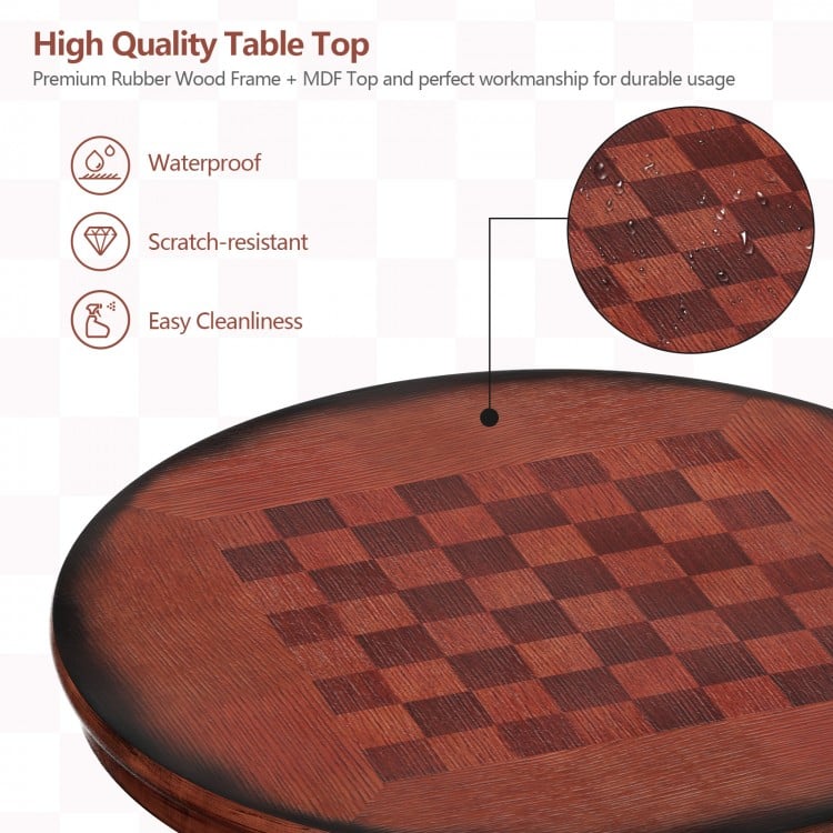 Round 42-inch wooden pub table with chessboard top, solid rubber wood frame, waterproof and scratch-resistant for.