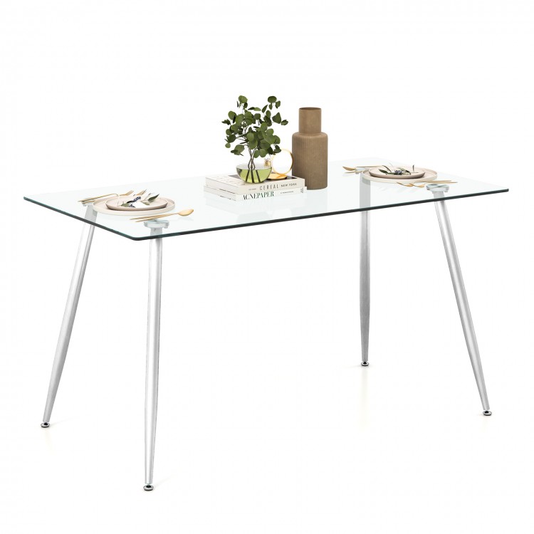 Modern Glass Rectangular Dining Table with Metal Legs - Gallery View 1 of 10