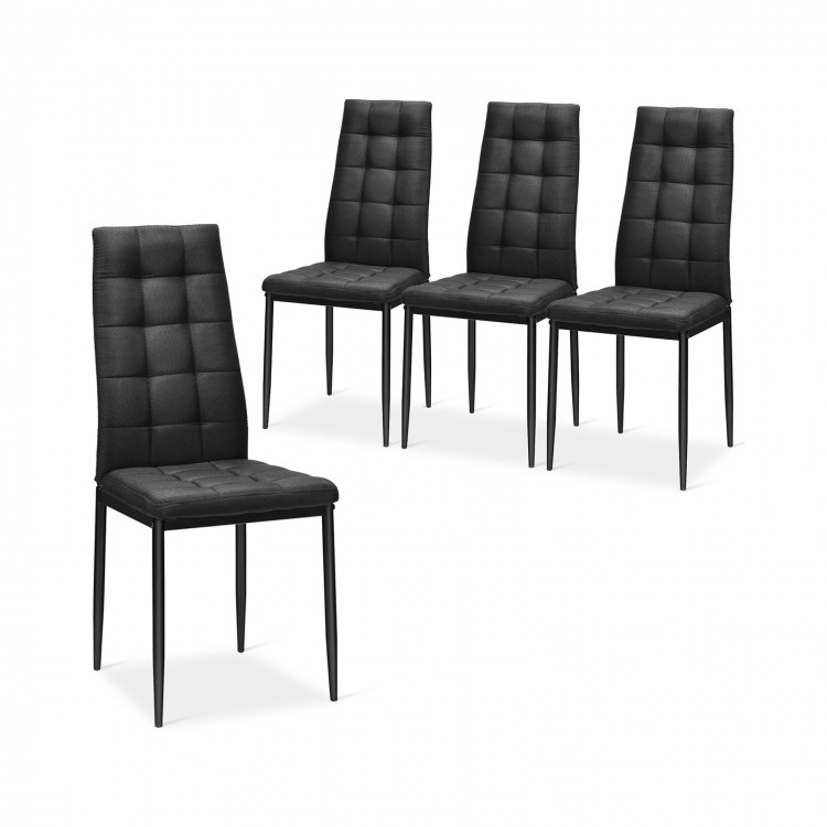 Set of 4 ergonomic fabric dining chairs with high backrest and checked pattern, ideal for kitchen or dining room use.