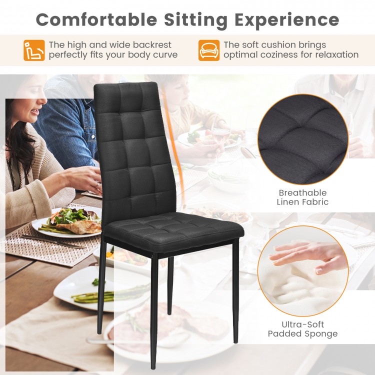 High back dining chair with breathable linen fabric and ultra-soft padded sponge, perfect for kitchen or dining room.