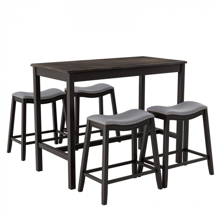 5-piece dining set featuring a bar table and 4 upholstered stools with rubber wood legs, ideal for dining rooms and.