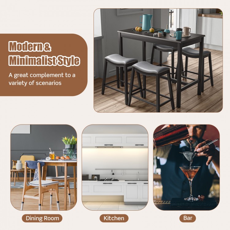 5-piece dining set featuring a bar table and 4 upholstered stools, perfect for dining rooms and kitchens.